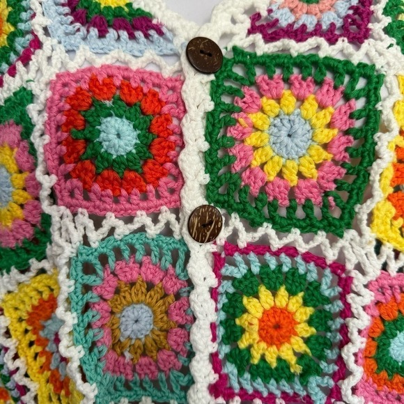 Goodnight Macaroon Sweater Cardigan Hand Knit Crochet Cottagecore Boho Granny OS - Picture 5 of 10